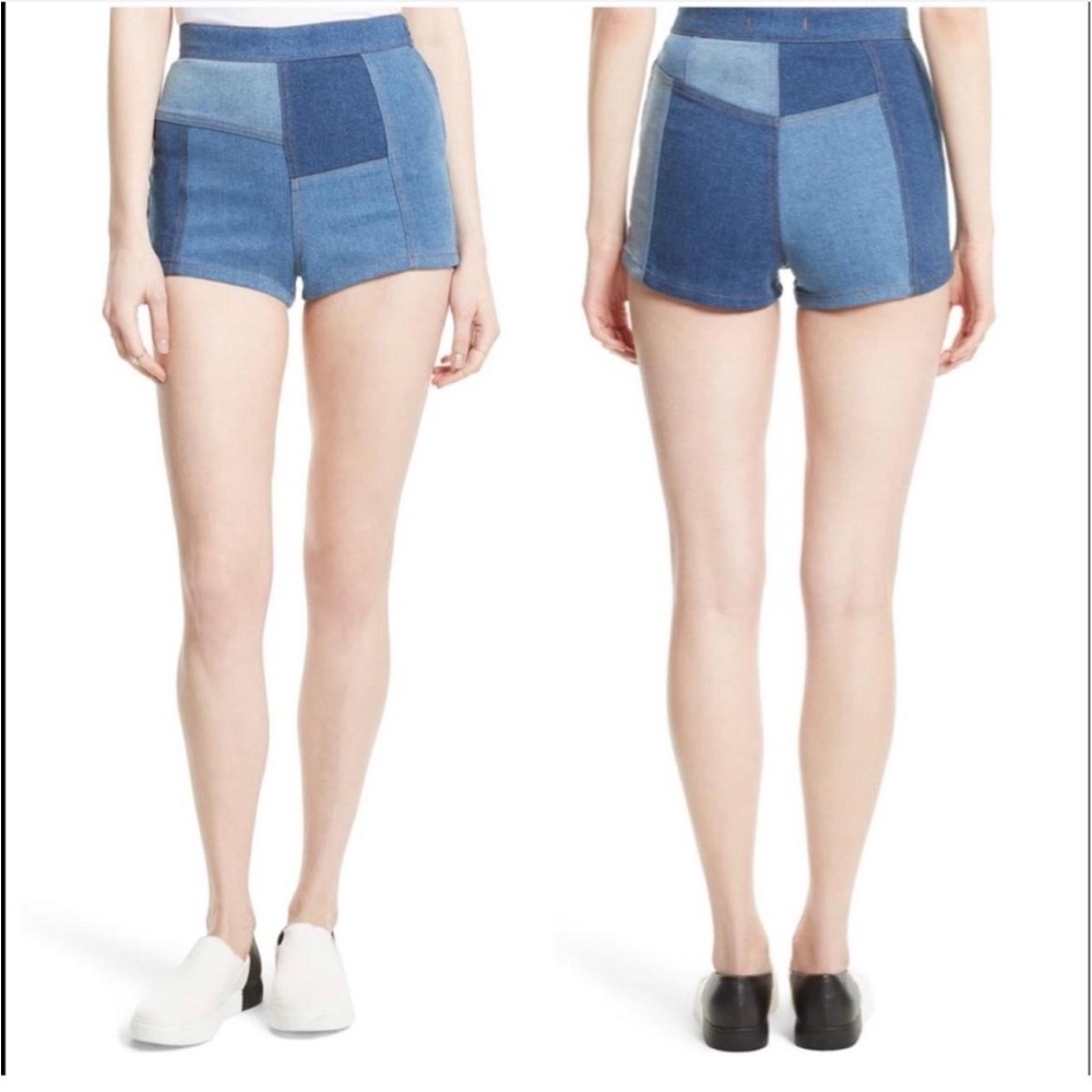 Vintage Free People denim patchwork 'high and tight' shorts